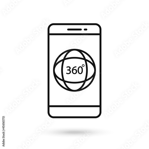 Mobile phone flat design icon with Rotation angle 360 degrees sign.