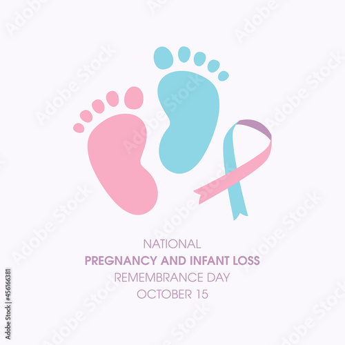 National Pregnancy and Infant Loss Remembrance Day vector. Baby footprint with pink-blue ribbon icon vector. Remembrance day for miscarriage and pregnancy loss vector. October 15. Important day photo