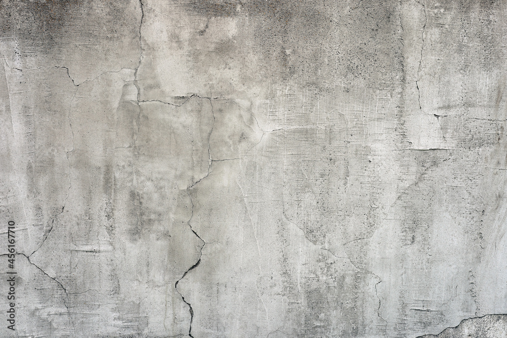 Texture of old damaged grey concrete wall. Grey horisontal background