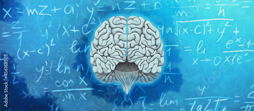 Foto Brains on the background of mathematical formulas