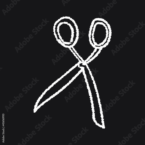 Scissors line Icon design white chalk. Draw a picture on the blackboard. © Sudakarn