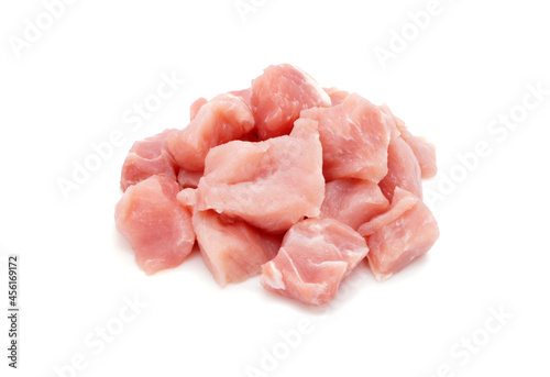 Raw pork meat isolated on white background. pieces of fresh meat. 