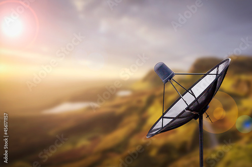 satellite dish on mountain background Use it to make advertisements, flyers