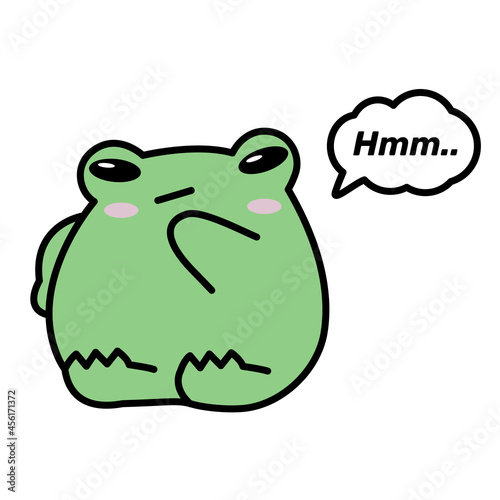 The frog pondered sticker. Emotion "hmm", thoughtfulness. Cute frog vector illustration.