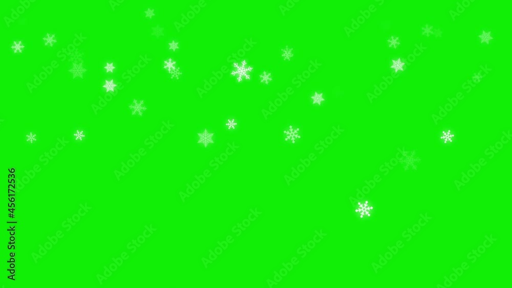 4K animation of falling snowflakes (green background for chroma key use)