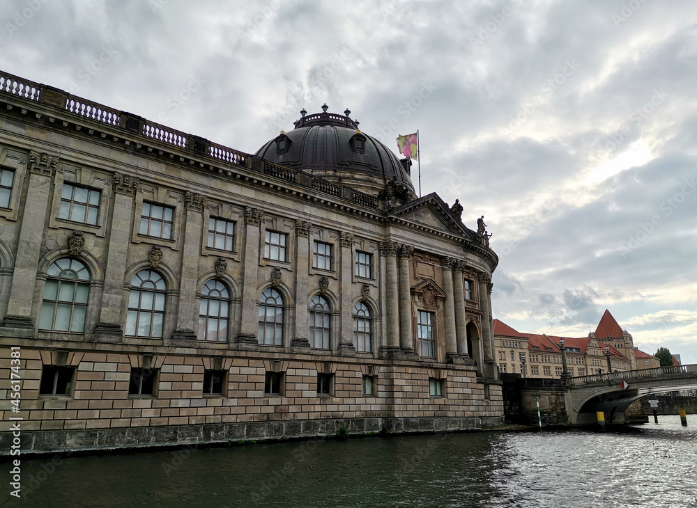 Bode museum building exterior under cloudy sky in Berlin, Germany