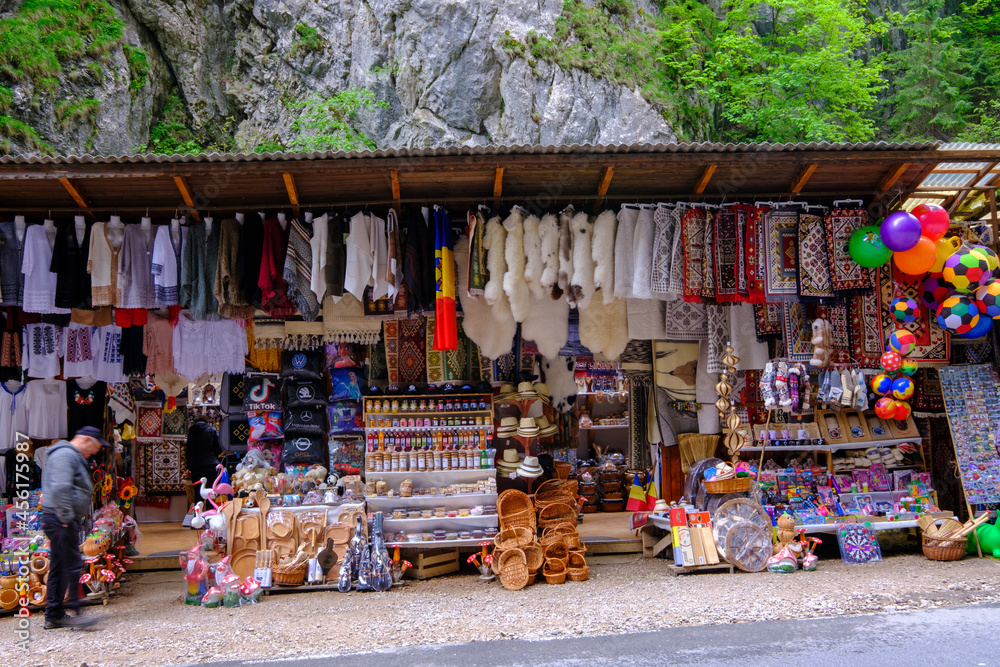 Romanian souvenir shop outside. Balkcanic shop with handmade gifts 