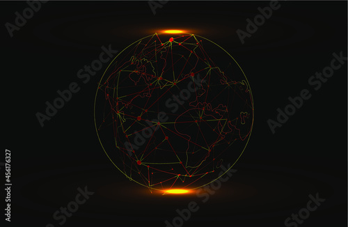 Futuristic Technology HUD Element .Blockchain technology background. Networked systems vector concept. shape of the earth in lines