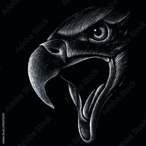 The Vector logo eagle for tattoo or T-shirt design or outwear.  Hunting style raven background. This hand drawing is for black fabric or canvas.