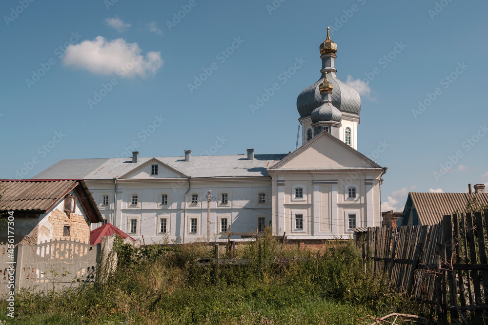 View to Church of the Resurrection of Christ, Korets, Rivne region, Ukraine. August 2021
