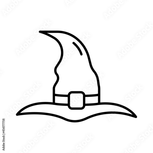 Black Witch Hat for Halloween Line Icon. Wizard Magic Pointy Cap for Party 31 October Pictogram. Accessory for Magician on Celebration Halloween Outline Icon. Editable Stroke. Vector Illustration