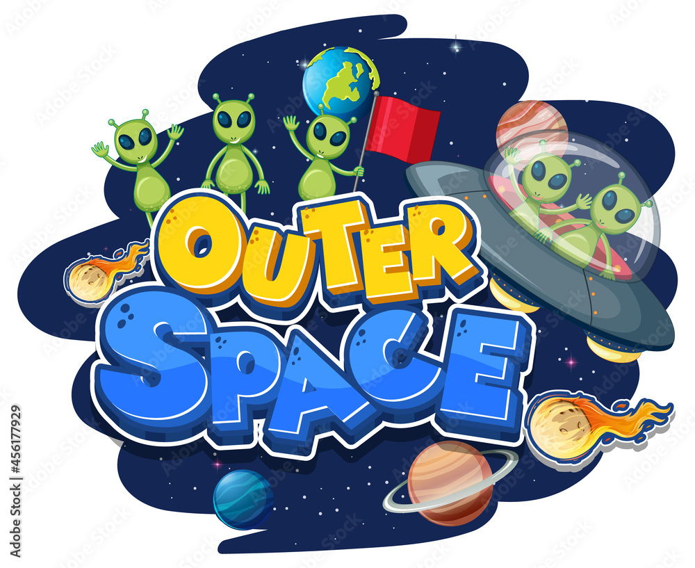 Fototapeta premium Outer Space logo with aliens and ufo