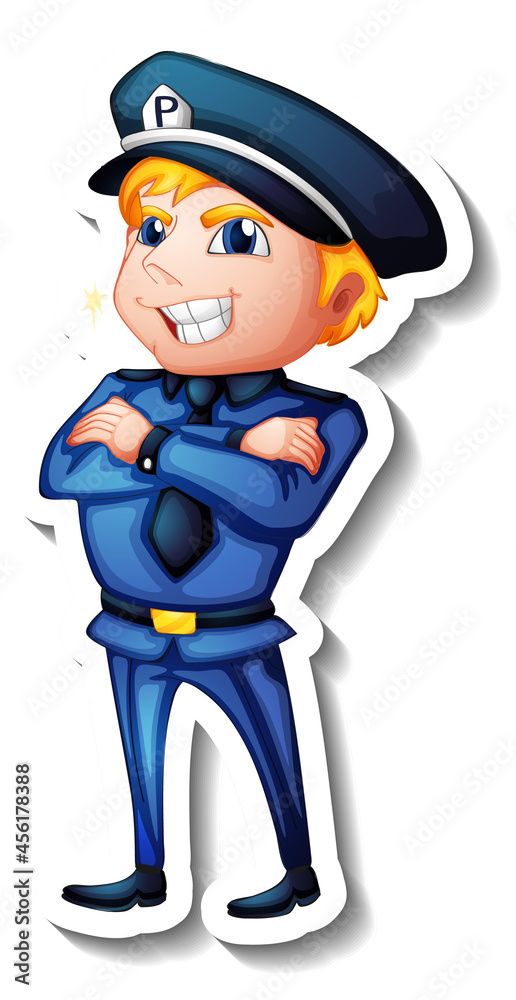 Sticker design with a policeman cartoon character Sticker design with a policeman cartoon character