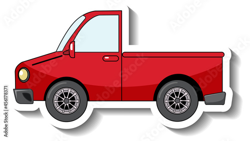 Sticker template with a red pick up car isolated