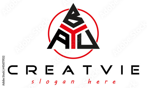 triangle badge with ABU circle letter  logo design vector, business logo, icon shape logo, stylish logo template