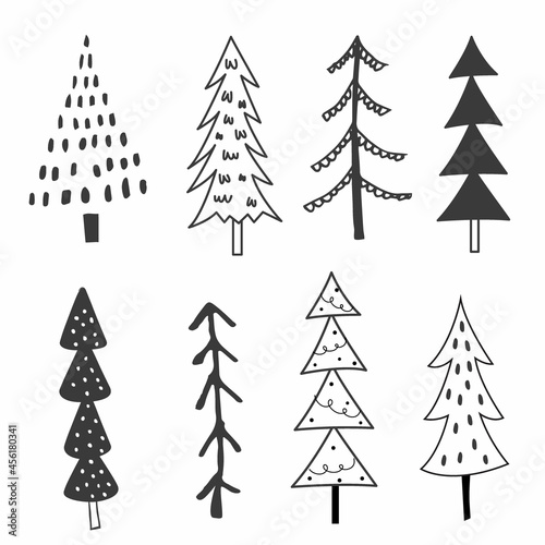 Set of Christmas tree with black and white colored