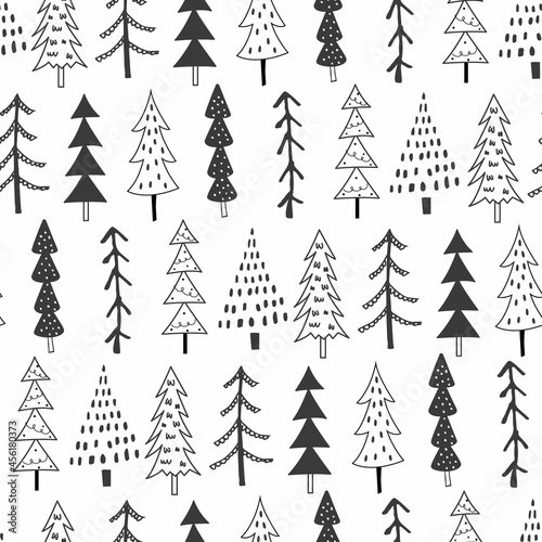 Seamless Christmas tree with white and black colored