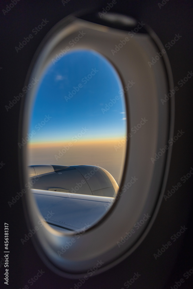 Sunrise view from window airplane Sunrise view from window airplane