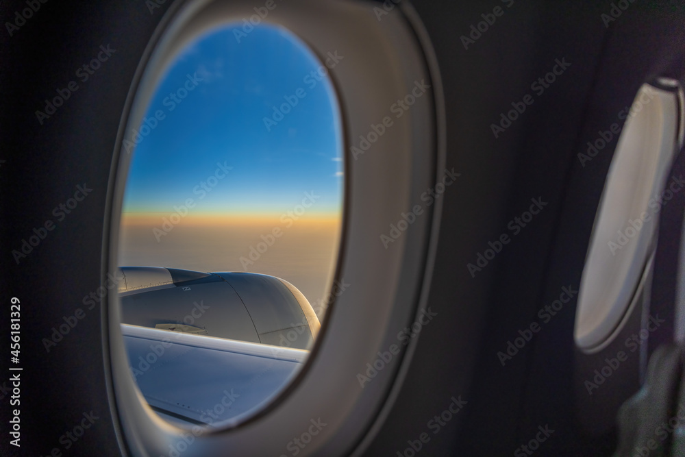 Sunrise view from window airplane