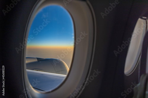 Sunrise view from window airplane