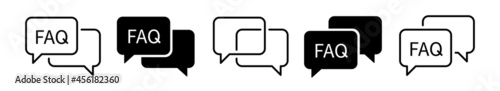 Faq icon set. Ask sign. Help symbol. Question mark icon in talk speech bubble. Flat vector elements for mobile app or web site.
