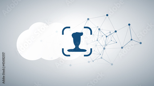 Face Recognition, Login, Facial User Authentication for Cloud, Website or an Online Service - Face Symbol on a Cloud and Polygonal Mesh - Illegal Surveillance, Privacy Concept, Vector Illustration