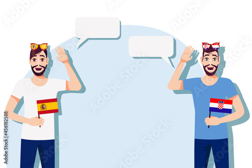 The concept of international communication, sports, education, business between Spain and Croatia. Men with Spanish and Croatian flags. Vector illustration.