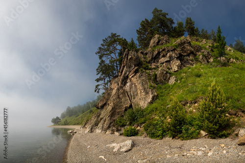 Sandy beach on the shore of Lake Baikal