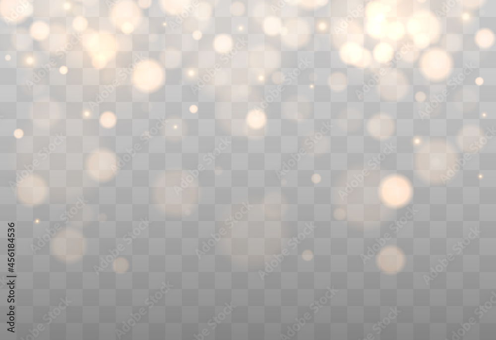 Shining bokeh isolated on transparent background. Golden bokeh lights with glowing particles isolated. Christmas concept - obrazy, fototapety, plakaty 