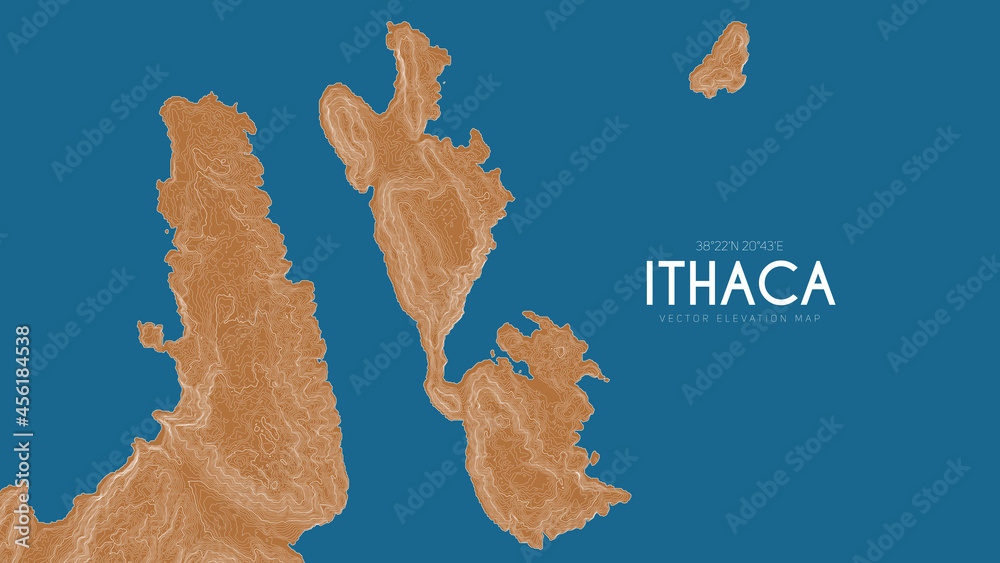 Topographic map of Ithaca, Greece. Vector detailed elevation map of