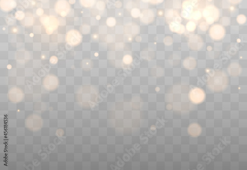Shining bokeh isolated on transparent background. Golden bokeh lights with glowing particles isolated. Christmas concept