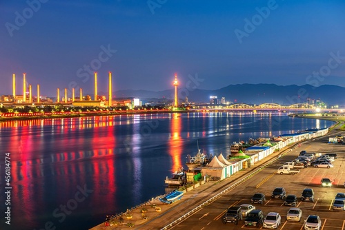 Industrial factory steel mills and smoke at night in pohang Gyeongsangbuk-do, South Korea. 