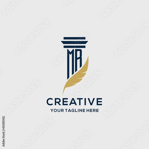 MR monogram initial logo with pillar and feather design