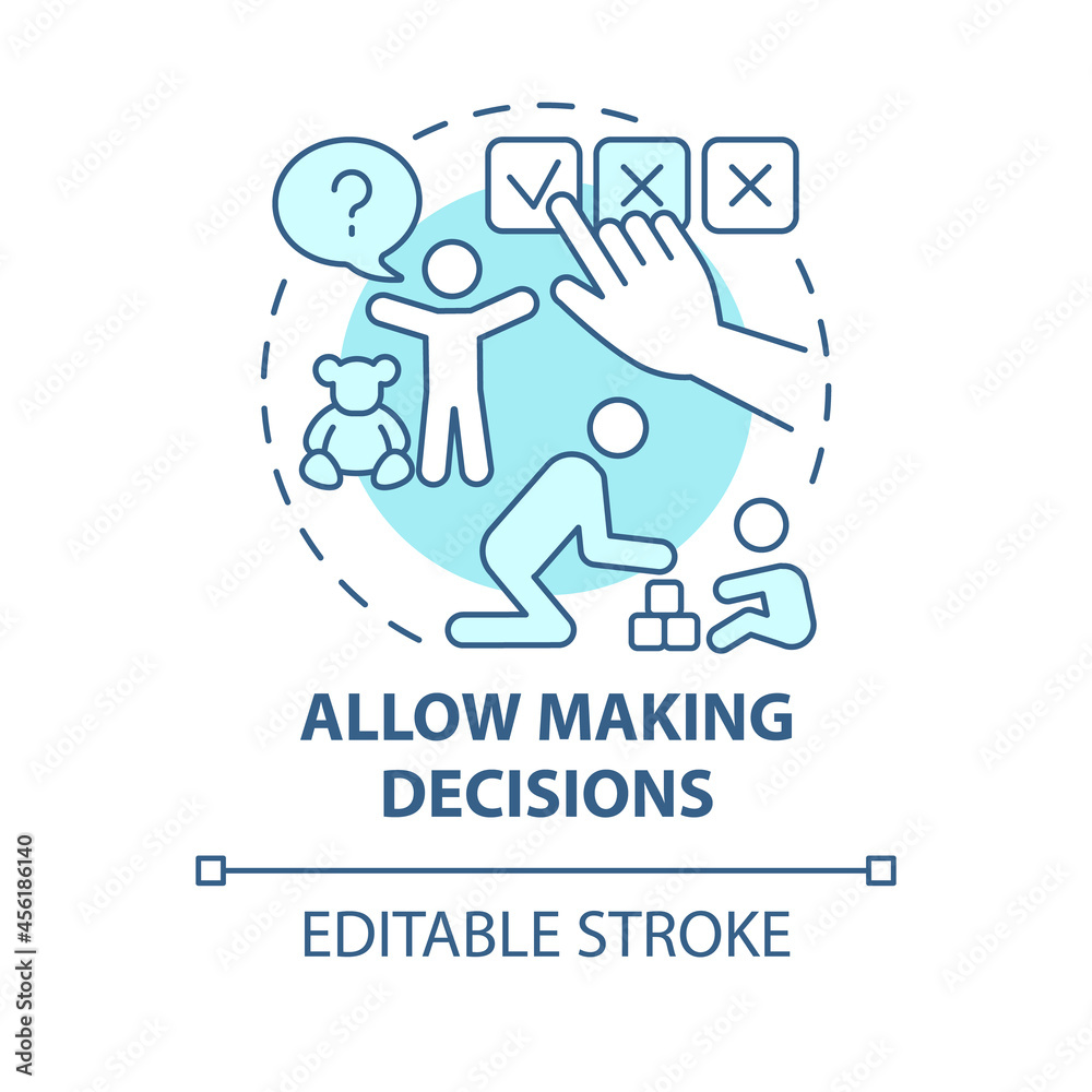 Allow making decisions blue concept icon. Kid making choice abstract idea thin line illustration. Family hierarchy. Childs responsibility. Vector isolated outline color drawing. Editable stroke