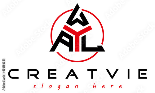 triangle badge with circle AWL letter  logo design vector, business logo, icon shape logo, stylish logo template