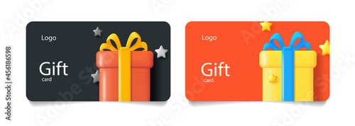 Loyalty program, customer gift reward bonus card with illustration of 3d render style, clean modern template photo