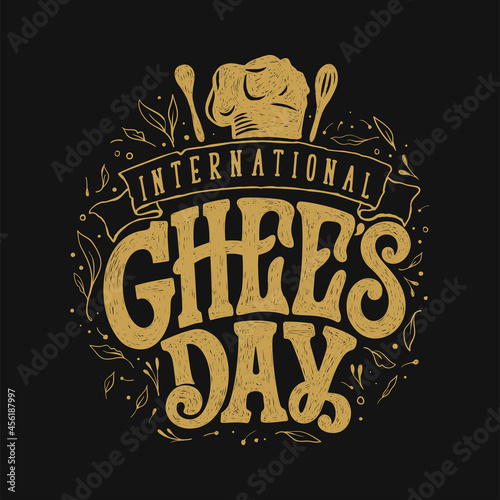 International chef's day vector text. Calligraphic Lettering design card template. Calligraphic handmade lettering.