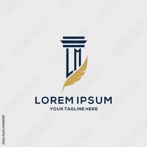 LM monogram initial logo with pillar and feather design