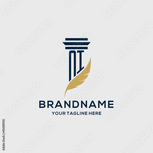 NI monogram initial logo with pillar and feather design
