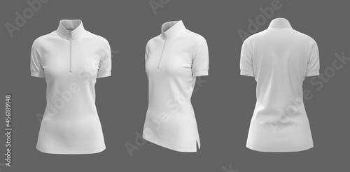 Blank turtleneck shirt mockup with half zip in front, side and back views, tee design presentation for print, 3d rendering, 3d illustration