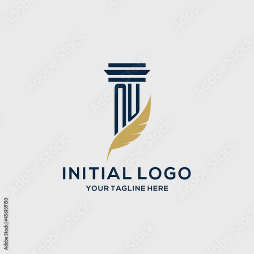 NU monogram initial logo with pillar and feather design