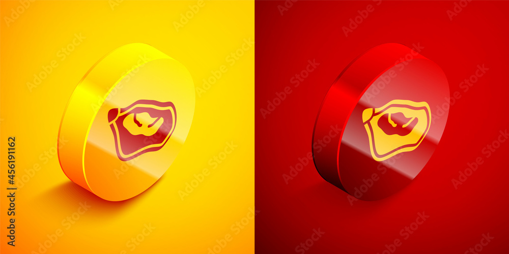 Isometric Mussel icon isolated on orange and red background. Fresh delicious seafood. Circle button. Vector Isometric Mussel icon isolated on orange and red background. Fresh delicious seafood. Circle button. Vector
