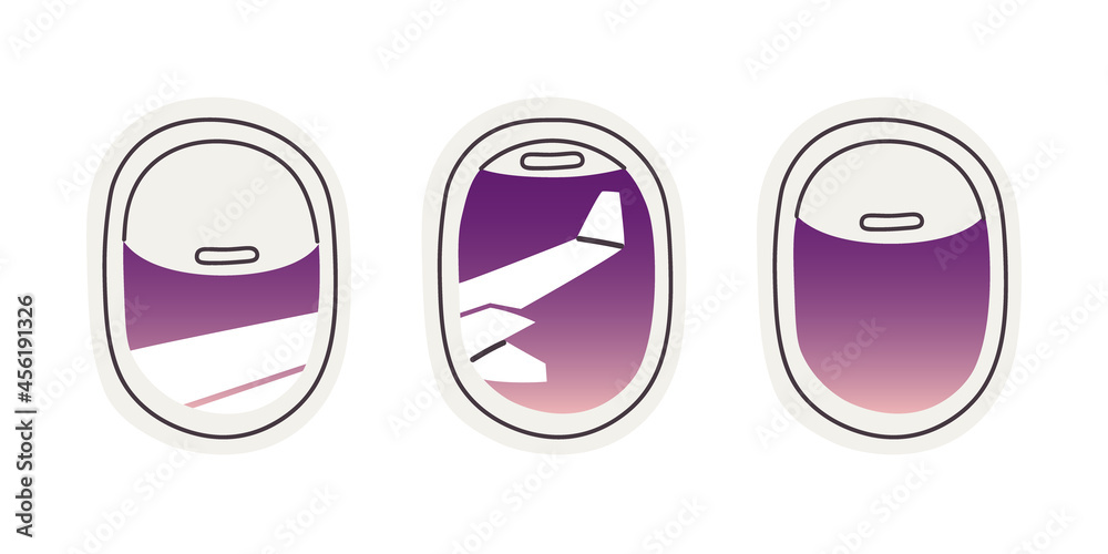 View from airplane window. Porthole overlooking wing of aircraft. Vector flat illustration for design. View from airplane window. Porthole overlooking wing of aircraft. Vector flat illustration for design.
