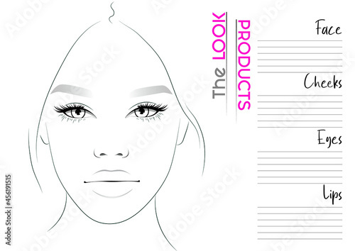 Realistic Makeup Artist Face Chart Blank Template. Vector Illustration