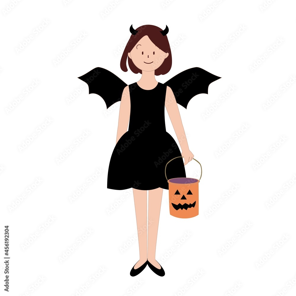 Fototapeta premium ハロウィン 悪魔の仮装をする女の子 