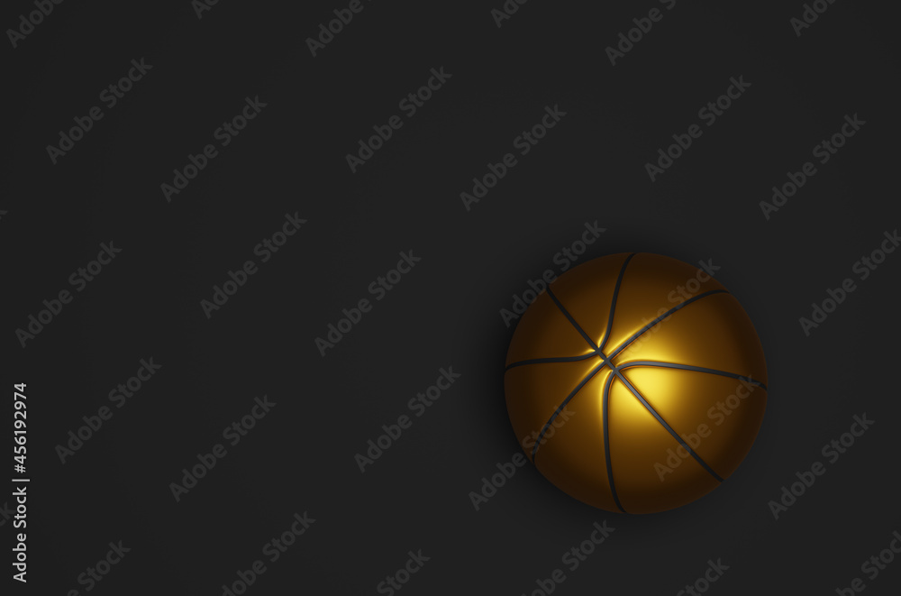 Fototapeta premium Golden basketball on a black background, 3d rendering