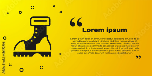 Black Waterproof rubber boot icon isolated on yellow background. Gumboots for rainy weather, fishing, gardening. Vector