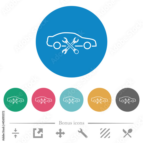 Car repair workshop outline flat round icons