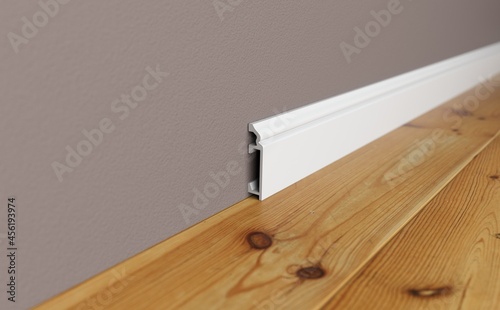 White skirting board in the interior. 3D rendering of a part of the interior. 