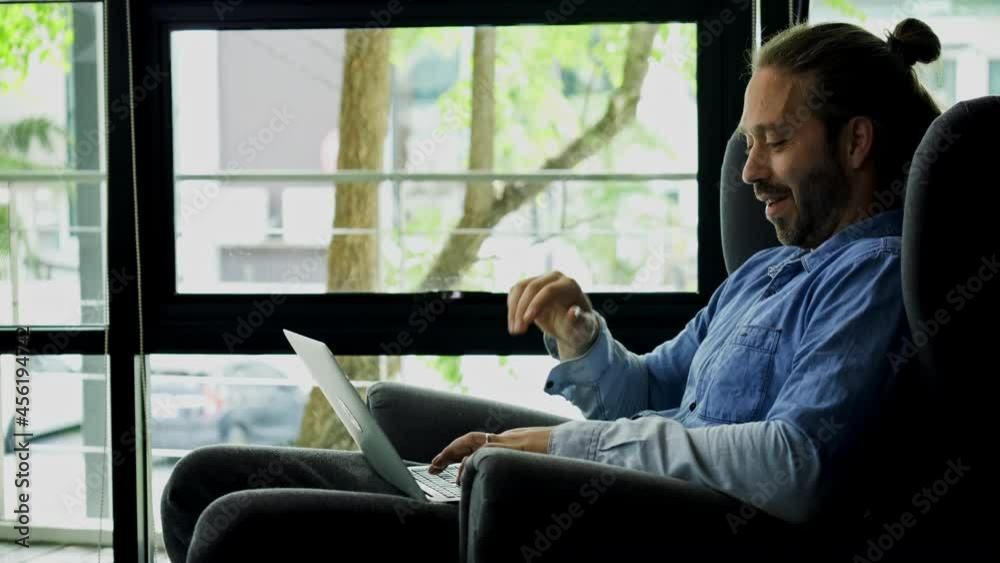 Caucasian Business man video call with computer laptop meeting at Home. webinar with colleagues. using video conference app video call virtual communication. entertainment online Caucasian Business man video call with computer laptop meeting at Home. webinar with colleagues. using video conference app video call virtual communication. entertainment online